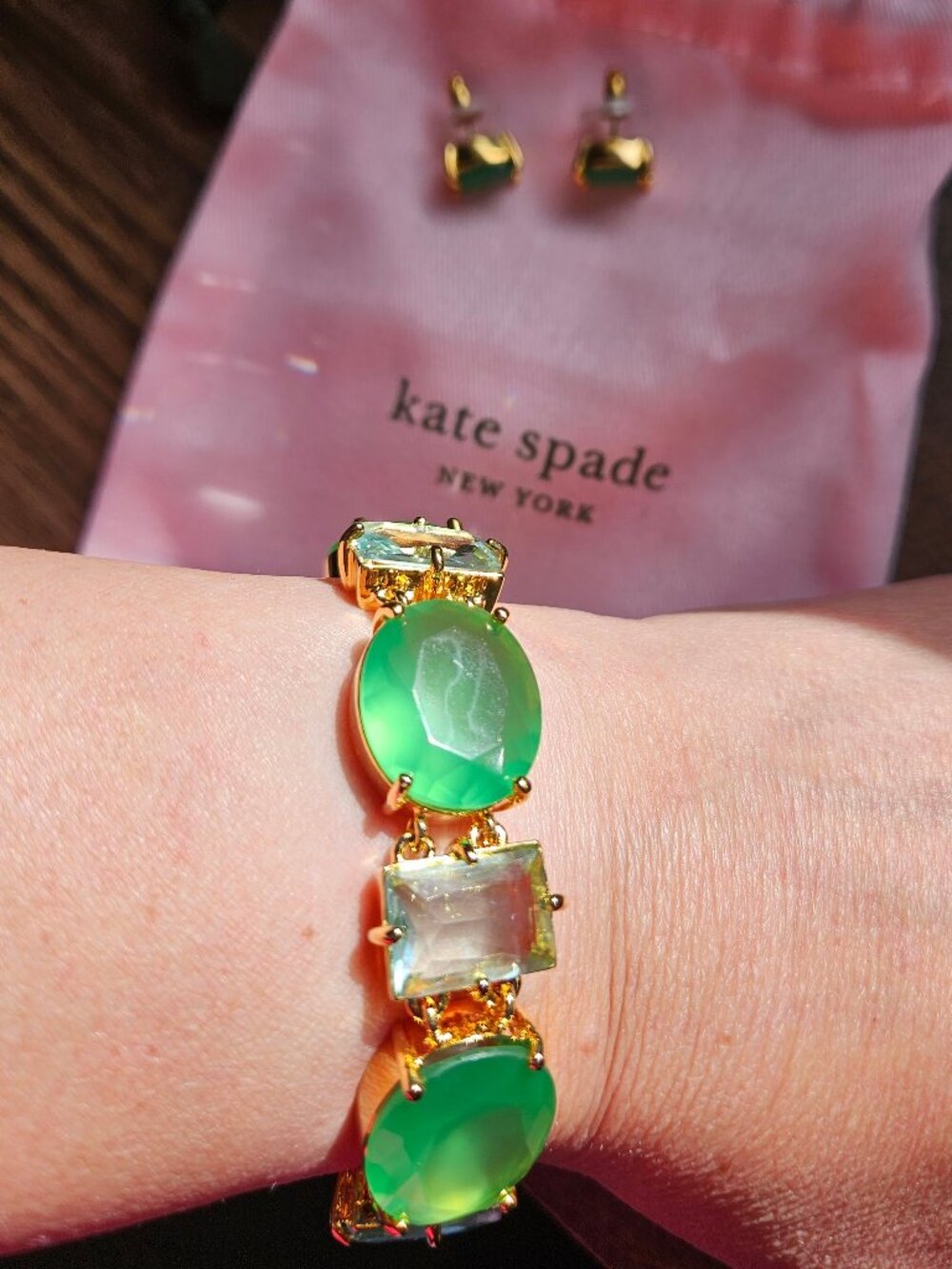 Kate Spade Bracelet & Earrings Set, Green & Gold - Picture 3 of 4